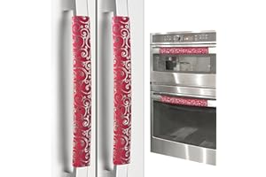 LULUDAMIER Refrigerator Door Handle Covers, Set of 4, Non-Slip Fridge Handle Covers, Washable Appliance Handle Covers, Keep Your Kitchen Clean, Microwave Oven Dishwasher Handle Protector(Red, Silver pattern)