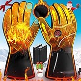 Heated Gloves for Men Women, Ugraded Battery Electric Heated Gloves, Rechargeable Electric Heating Gloves Waterproof Heated Ski Gloves with Touchscreen for Cold Weather Skiing Hiking Hunting Gifts