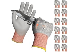12 Pairs ANSI A5 Cut Resistant Work Gloves, Cut Proof Gloves with PU Coating，CR3088