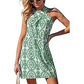 CUPSHE Womens Summer Dresses 2026 Halter Sleeveless Sundress Criss Cross Beach Vacation Coverup Mini Dress