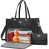 MATEIN Work Tote Bag with Lunch Compartment, Water Resistant 15.6 inch Laptop Handbag with Clutch Purse, Large Women Shoulder Bag with Lunch Box for Business, Office, Daily Use, 2 Sets, Black