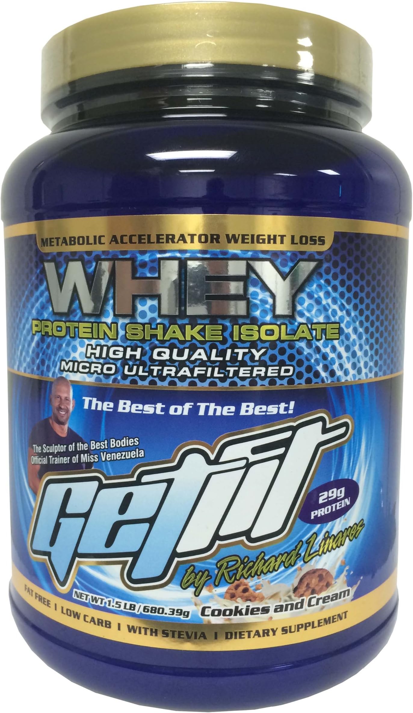 GETFIT By Richard Linares Whey Protein Isolate 1.5lb (Cookies 'N Cream, 1 Pack) Made in USA