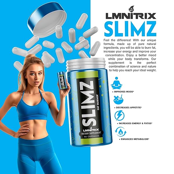 LMNITRIX SLIMZ FAT BURNER & MOOD ENHANCER – DIET PILLS THAT WORK – WEIGHT LOSS SUPPLEMENT – LOSE WEIGHT, GET RID OF STRESS AND TAKE CONTROL OF YOUR WELLNESS JOURNEY – 90 CAPSULES