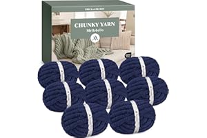 Mellobello Jumbo Chunky Yarn for Hand Knitting - Super Thick Chenille Chunky Yarn for Crocheting - Extra Soft Bulky Fluffy Blanket Big Yarn 8 Jumbo Pack (27yds,8 oz Each Skein) Navy Blue