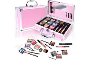 YBUETE Makeup Kit for Teens Girls Women, Full Starter Cosmetics Set, Makeup Present Set, Beginner Makeup Kit, Cosmetic Train Case For Women Full Kit, Included Eyeshadow Blusher Contour Eyebrow Powder