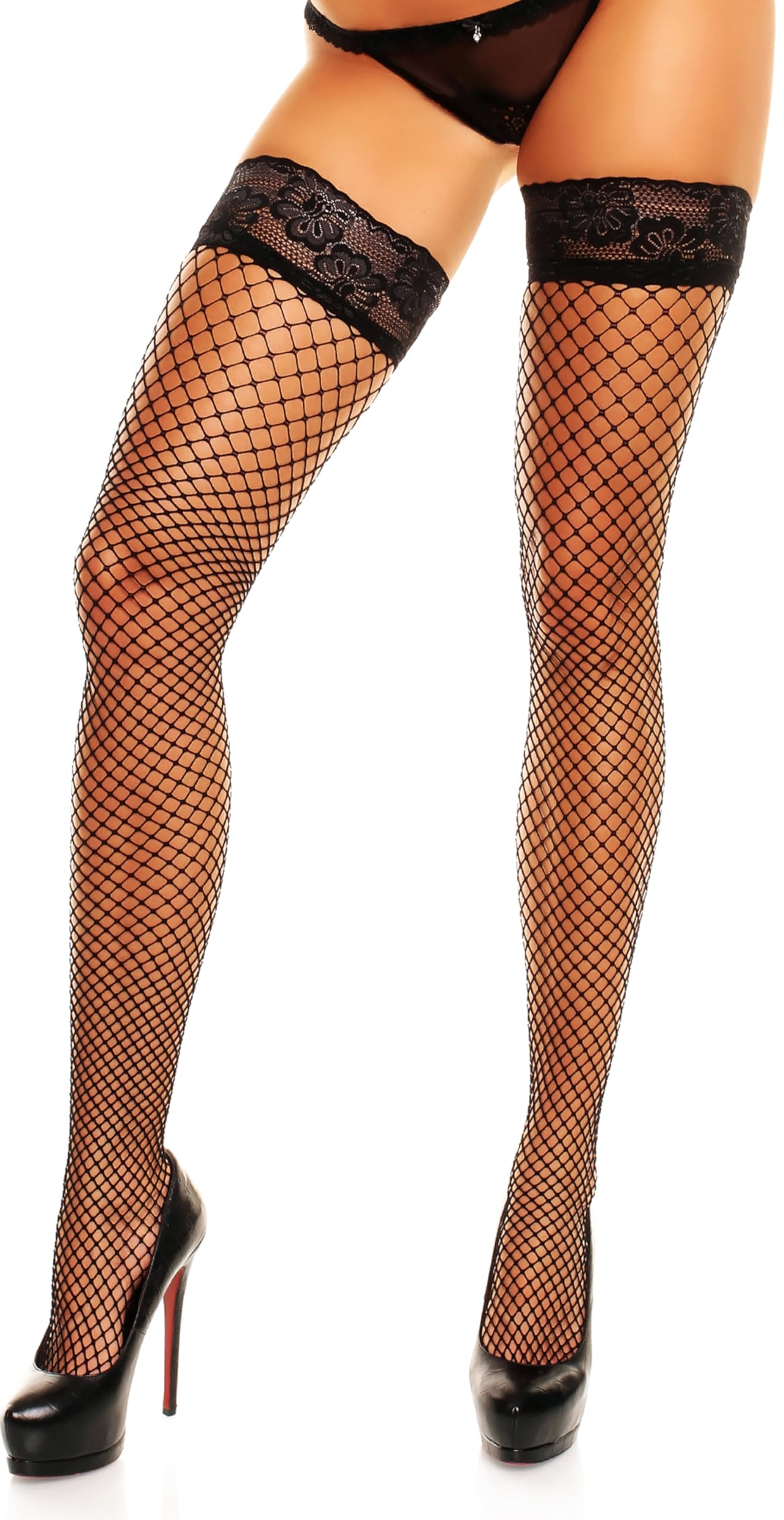 GLAMORY Women's Mesh Hold-Up Stockings, 5 Den, Black (Schwarz), XX-Large