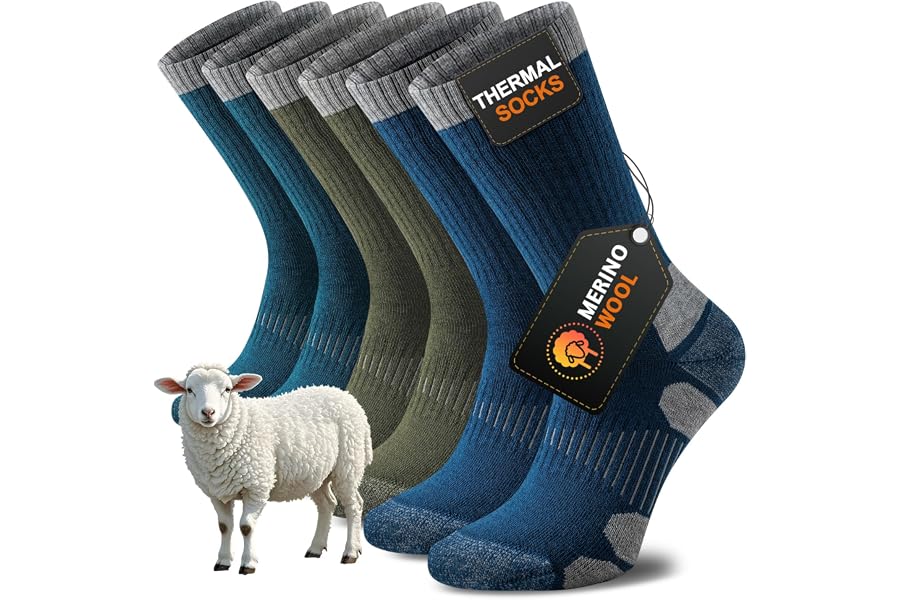 Niorasen Merino Wool Socks for Men & Women, Thermal Winter Crew Warm Socks | seamless toe and cushioned comfort, ideal for cold weather, work boots, hiking and holiday stocking stuffers, gift