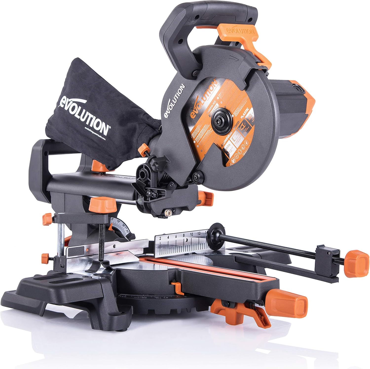 Evolution Power Tools R210sms Sliding Mitre Saw With Multi Material Cutting 45 Bevel 50 Mitre 230mm Slide 1500 W 230 V