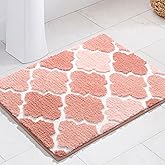 DEXDE Bathroom Rugs Non-Slip, Extra Absorbent Microfiber Bath Mats Machine Wash Dry Soft Bath Carpet for Bathroom Floor Tub and Shower, 17" x 24" Pink