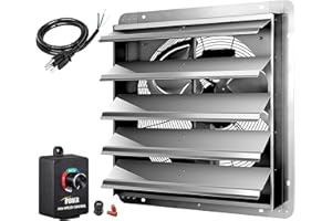 iPower 24 Inch Wall Mounted Shutter Exhaust Fan with Speed Controller and Power Cord Kit, Aluminum, 1400 RPM, 4016 CFM, for Attic, Garage, Louvered Vent, Plant, Greenhouse, Silver