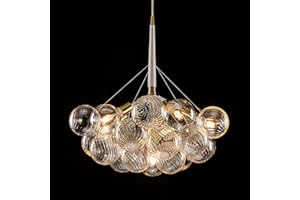 Longree Mid-Century Bubble Globe Chandelier, White and Gold 6 Lights Dia 24" Swirled Glass Chandeliers for Bedroom, Study, Kitchen Island, Dining Room