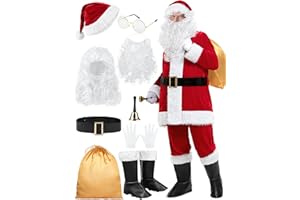 FancyFun Santa Claus Costume for Men, 12 Pieces Christmas Santa Suit Adult Men Outfit Suits Cosplay Velvet Coat