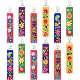 Kigeli 12 Pcs Mexican Floral Embroidery Keychain Set | Keychain & Zipper Pull, Vibrant Color, 6 Inches, Genuine Mexican Gift, Mexican Embroidery Keychain, Party Supplies