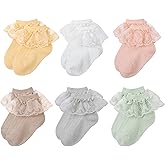 VINIKNIKA 6 Pairs Baby Girls Socks - Newborn Ruffle Lace Princess Frilly Knit Cotton Socks