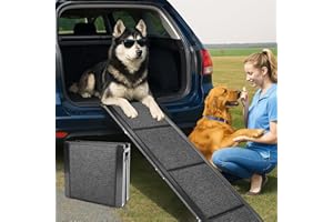 YINGXUN Foldable Dog Ramp for Car, SUV & Truck – Non-Slip Rug Surface, Lightweight Aluminum Pet Ramp, for Medium & Large Dogs