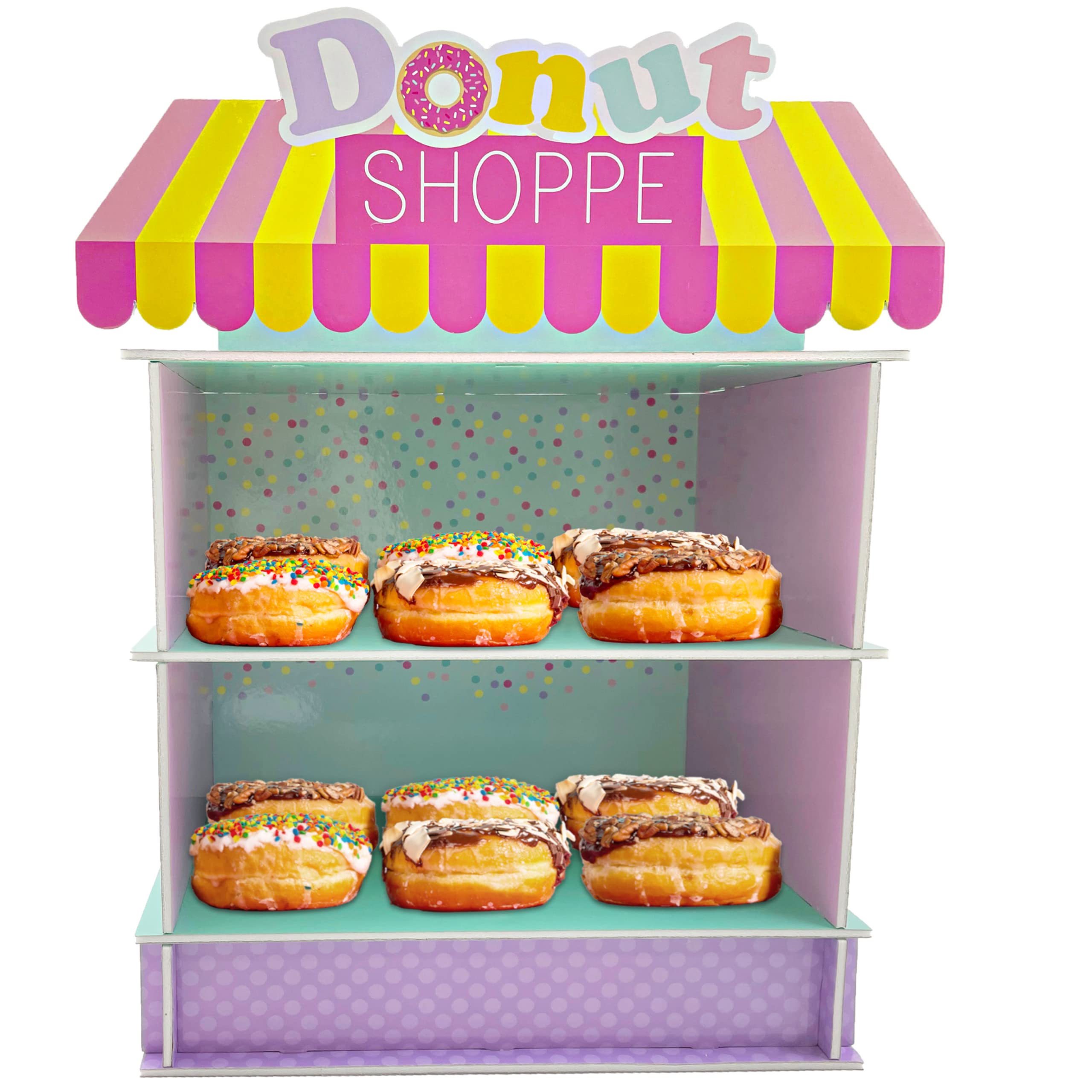 Photo 1 of 2 Tier Donut Stand for Donut Birthday Party Supplies & Decorations, Cupcake Stand Dessert Table Centerpiece Decor by 4E's Novelty