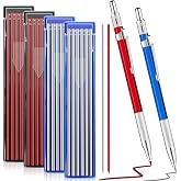 Gersoniel 2 Pcs Welders Pencil 48 Refill, Red, Silver | Mechanical Metal Welding Marker for Tube Pipe Fitter Welder, Refillable Pen Steel Construction Woodworking, Marking Tool