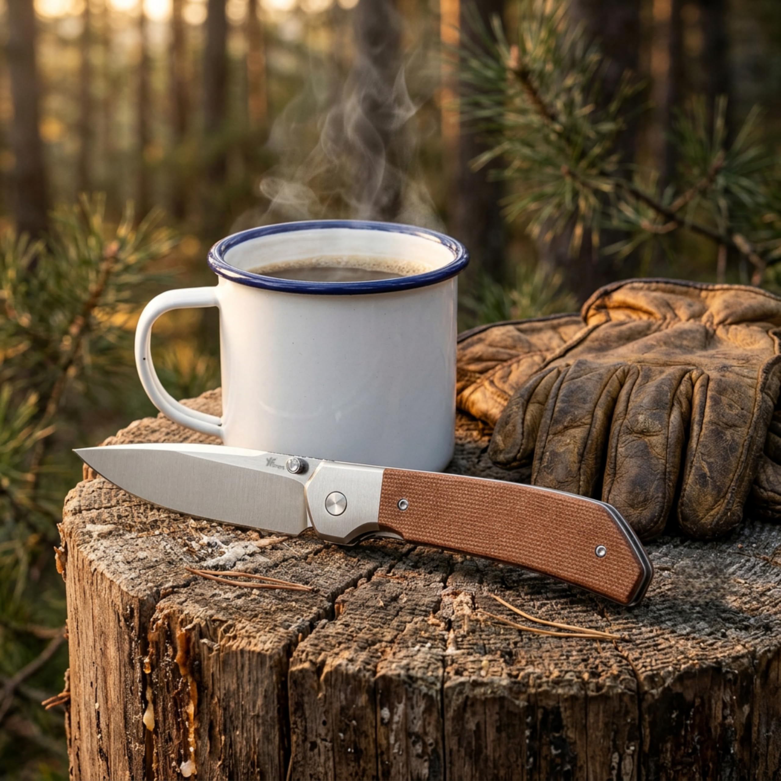 YF SMART EDC Taschenmesser mit D2 Stahl Klinge – 7,6 cm Drop-Point, Micarta Griff/Holzgriff, Flachschliff, Manuelles Klappmesser mit Taschenclip – Robustes Outdoor & Alltagsmesser mit (Micarta Griff) 4