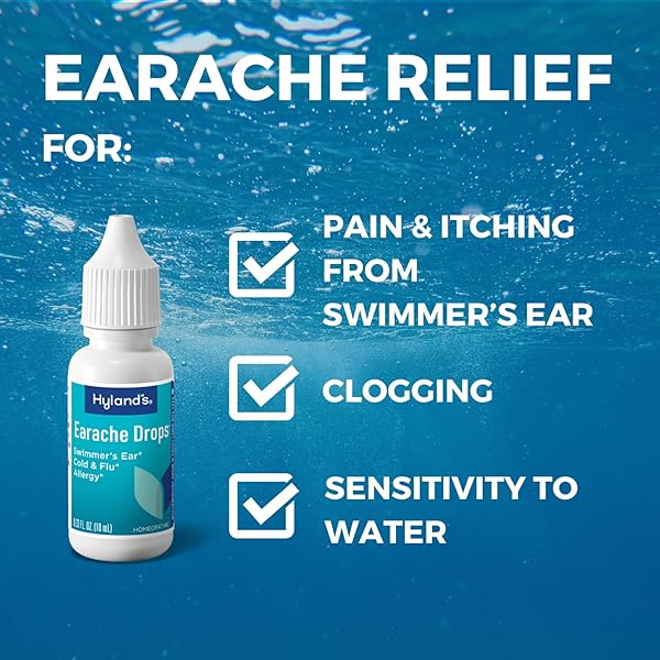 HYLAND’S EARACHE DROPS, NATURAL RELIEF OF SWIMMER’S EAR, COLD AND FLU, ALLERGY SYMPTOMS, AGES 4 AND UP, DAY AND NIGHT, 0.33 FL OZ
