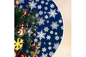 Oeyliz Christmas Tree Skirt 48 Inch Dark Blue Tree Skirt with White Snowflake Printed Pattern Rustic Xmas Tree Skirts Christm