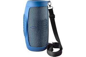 ALKOO Silicone Cover Case for JBL Charge 5 Portable Bluetooth Speaker, with Shoulder Strap & Carabiner for Outdoor Travelers/Music Lovers to Beach/Cycling/Hiking/Camping - Protective Pouch Only - Blue