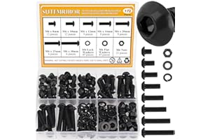 172 Pieces M6 Screws Nuts Washers Set Black, Sutemribor M6 x 8/10/12/16/20/25/30mm Button Head Socket Cap Screws Nuts Washers Assortment Kit, 10.9 Grade Alloy Steel, Fully Threaded