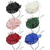 JaGely 6 Pack Fascinators Hats for Women Garden Tea Party Hats Bulk Vintage Multipack Derby Wedding Flower Cocktail Mesh Feathers Hair Clip for Christmas (Black, Beige, Blue, Pink, Green, Burgundy)