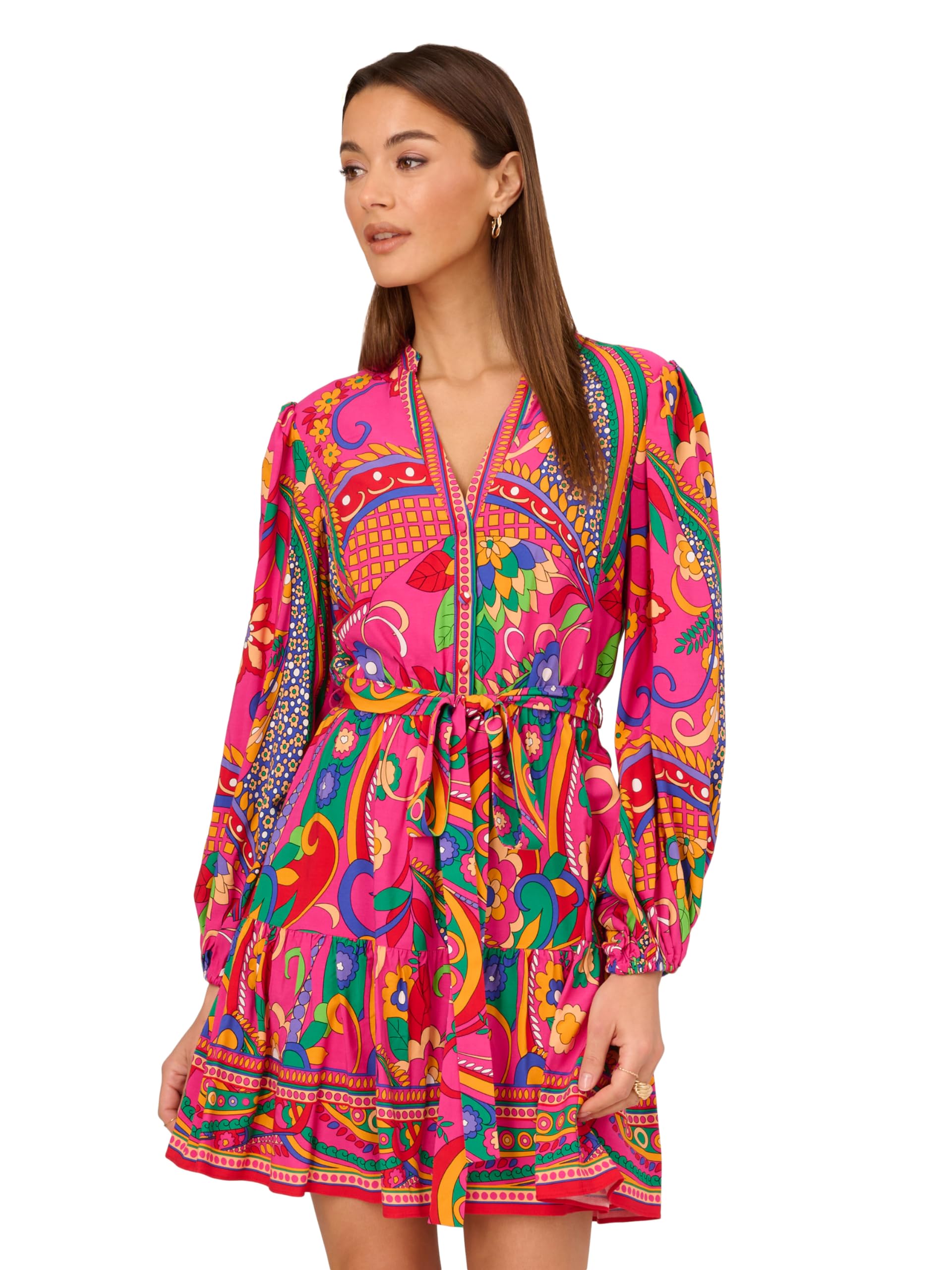 Adrianna Papell Women’s Printed Short Dress, Pink Multi 8