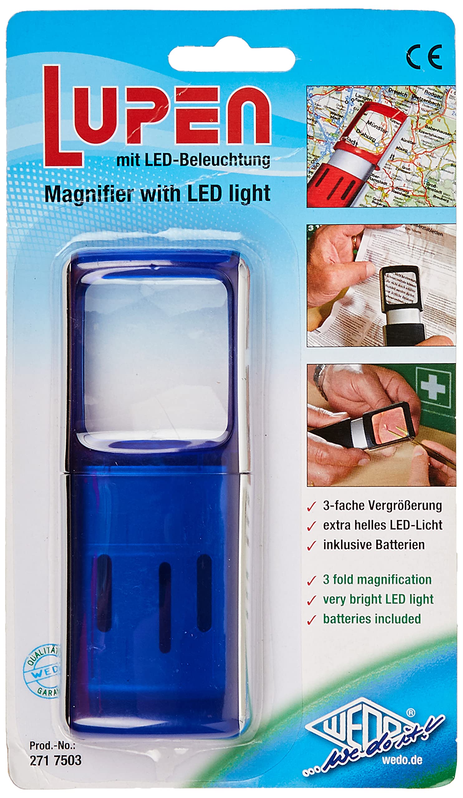 Wedo 271 7503 Magnifier with LED Light - Blue