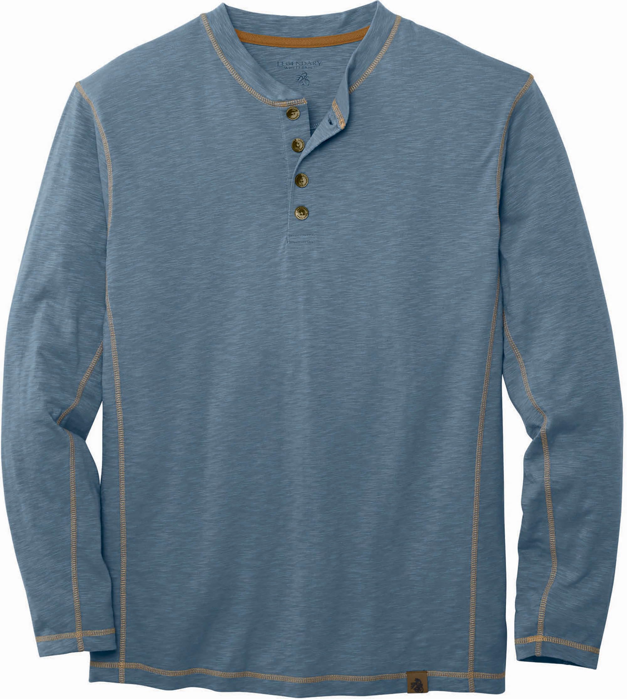 Legendary Whitetails Mens Henley Shirt Long Sleeve Button Up Casual Fit Cotton/Poly Blend, Blue Mirage, LT Image