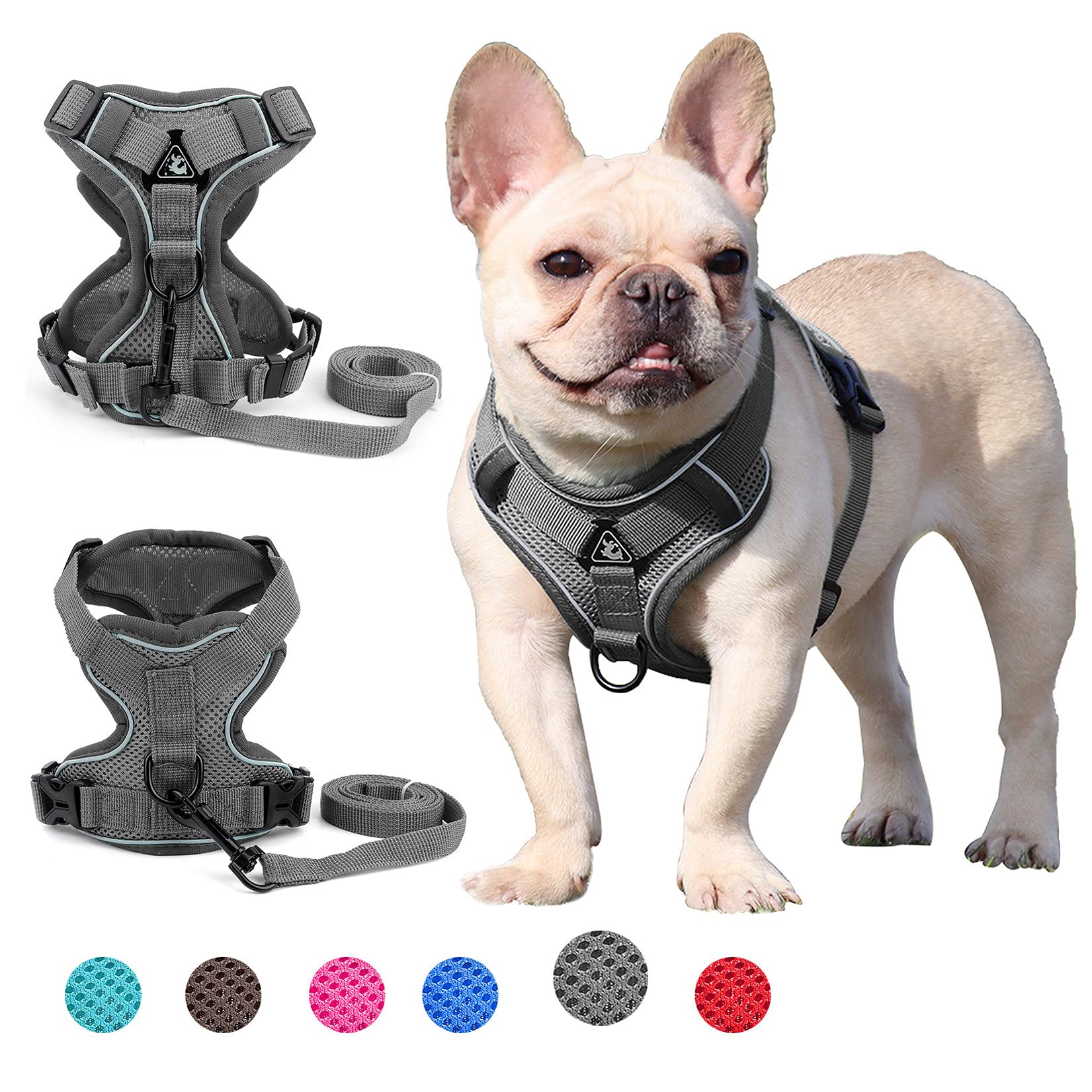Zunea Pet Dog Harness for Small Dogs No Pull Puppy Vest harness Lead Set Adjustable Reflective Breathable Mesh Vest Harnesses Chihuahua Yorkie Harness Escape Proof for Walking Training Gray L