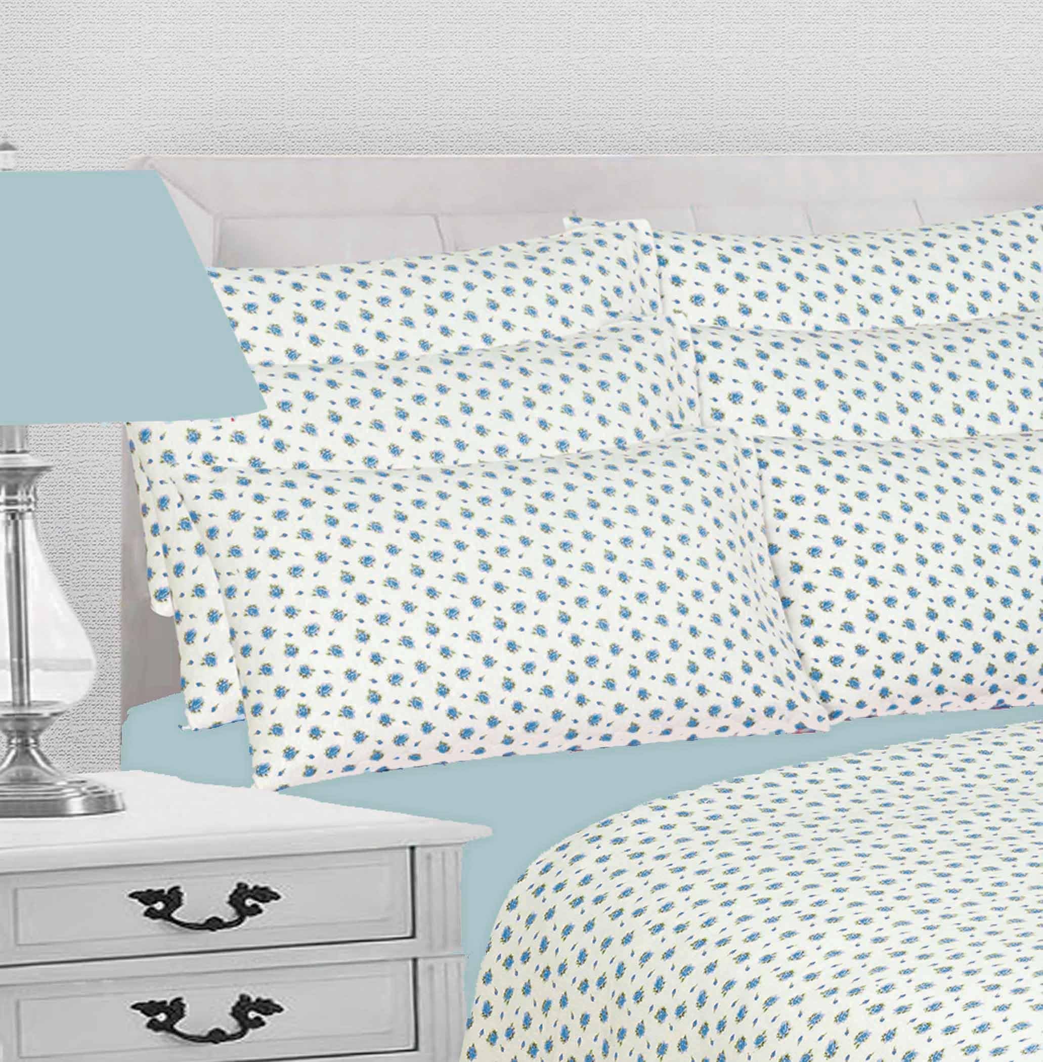 Flannelette sheet set (Blue, Double)