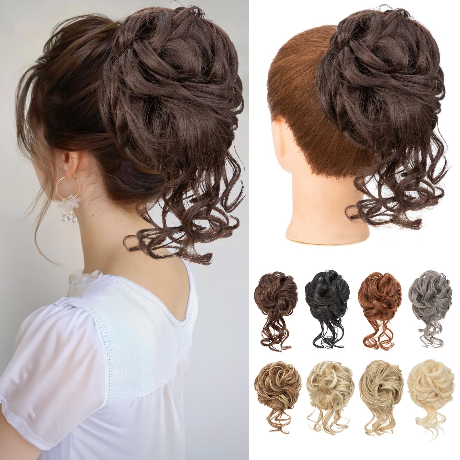 Benehair Messy Bun Hair Piece Wavy Curly Claw Clip Hair Bun Extensions Synthetic Hair Bun Donut Accessories Scrunchies Natural Black Hair Pieces for Women(Natural Black, 75g)