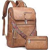 SYTRAH Leather Laptop Backpack for Women Designer Laptop Bag, 16.5 inch Travel Computer Backpacks Purse with Tassel for Work Business with Satchel Purse Brown