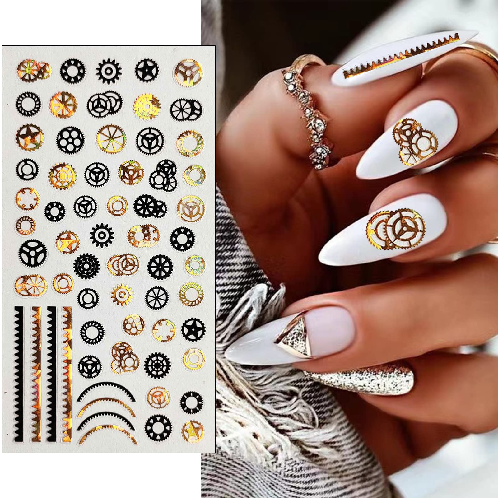 8 Sheets Geometric Nail Art Stickers, Black Gold Geometry Triangular Rhombus Minimalist 3D Design Self-Adhesive Nail Art Decals, DIY Manicure Decoration Supplies Accessories for Women Girls - Image 4