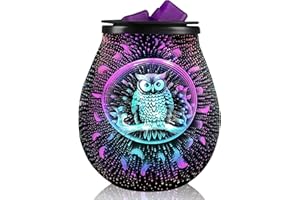 Leyoue 3D Glass Fireworks Electric Wax Melt Warmer with PTC Heating Plate 7 Colors LED Changing Light Wax Burner Melter Fragrance Warmer for Home (Owl)