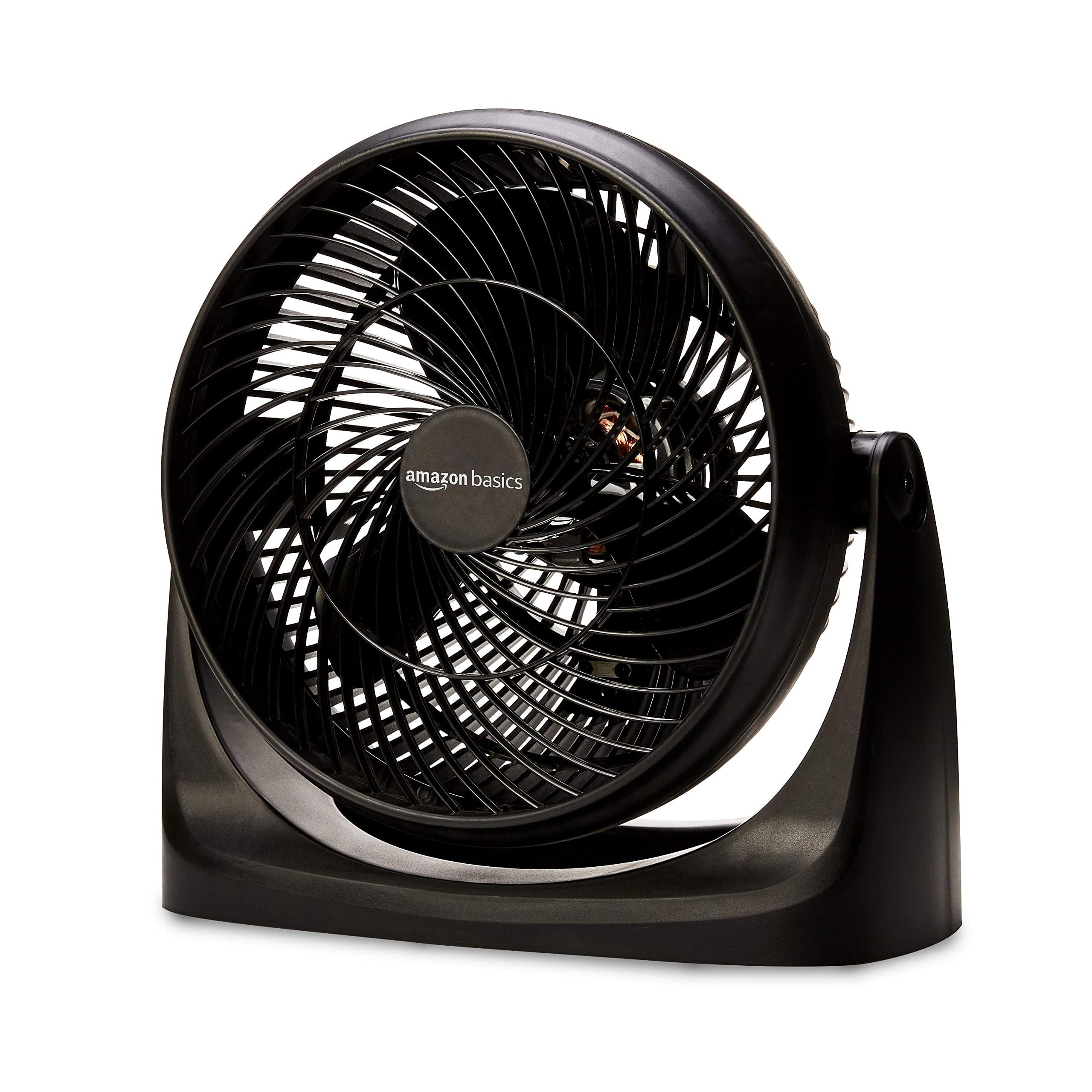 Photo 1 of ***DAMAGED - SEE NOTES/PICTURES*** Amazon Basics Air Circulator Fan, Desk Fan for Bedroom, Home and Office, With 90-Degree Tilt Head, 3 Speed Settings, Lightweight (4.2 LBS), 70 Watts, Black, 14.8"Wx7.6"Dx14.1"H