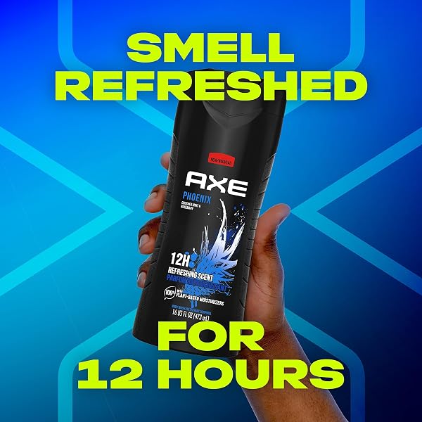 AXE BODY WASH PHOENIX 4 COUNT 12H REFRESHING SCENT CRUSHED MINT & ROSEMARY MEN’S BODY WASH WITH 100% PLANT-BASED MOISTURIZERS 16 OZ