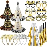 Sratte 36 Pcs Black Gold Style Birthday Party Favors Set Happy Birthday Hat Headband Glasses Noise Makers Party Horns
