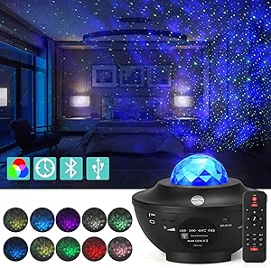 Star Projector Night Light, Adjustable Starry Projector with 21 Lighting Modes with Remote control& Built-in Music Player Ocean Wave Star Projector As Gifts Decor Birthday Party Wedding Bedroom Living