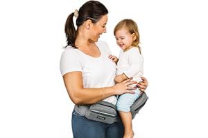FLEEROSE CPC-Certified Upgraded Baby Hip Carrier with Extender Fits Family, New Ergonomic Bench Design& Lumbar Support & Breathable Materials for Newborns to Toddlers, Multiple Pockets (Grey)