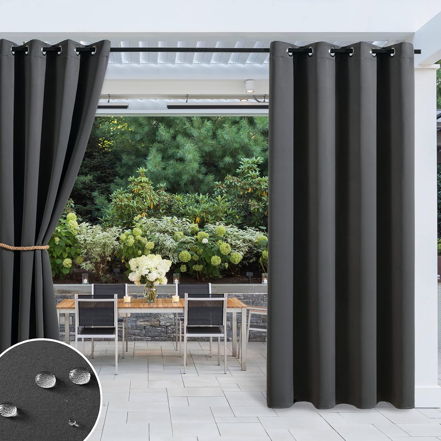 Outdoor Curtains - MIULEE Outdoor Patio Curtains Waterproof for Pergola Rustproof Grommet Top Thermal Insulated Windtight Drapery 1 PC 52 Inches by 84 Inches Grey