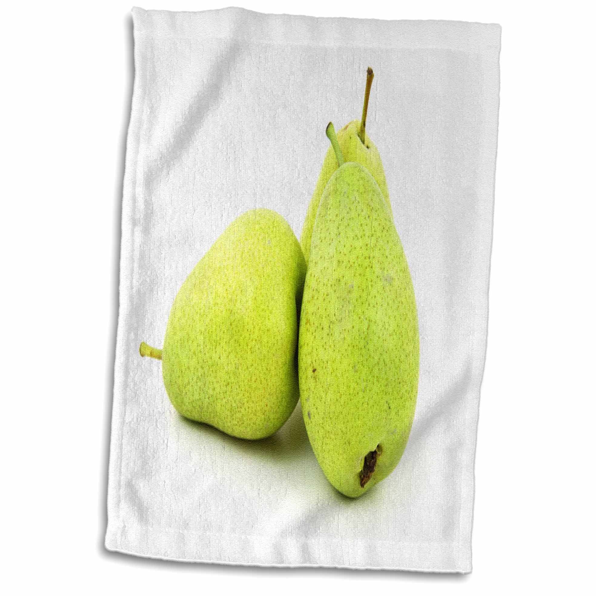 3dRose 3 Green Pears on White Towel, Cotton, 15 x 22-Inch