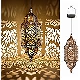 Twinkya Hanging Solar Lights Outdoor Garden Decorative Solar Lantern Waterproof Metal Moroccan Outdoor Decorations for Patio Pathway Yard Porch Backyard Garden Decor (Gold, 1 Pack)