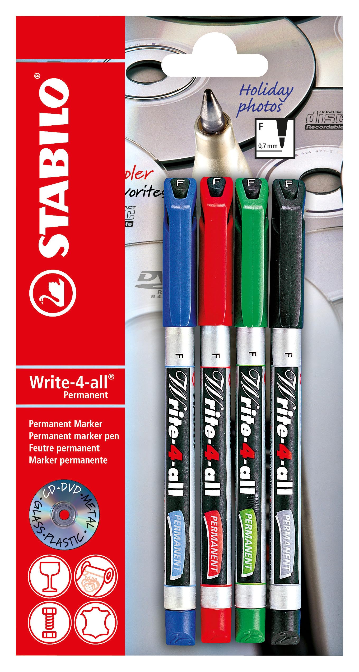 Permanent Marker - STABILO Write-4-all - Fine - 4 pcs - Assorted Colours
