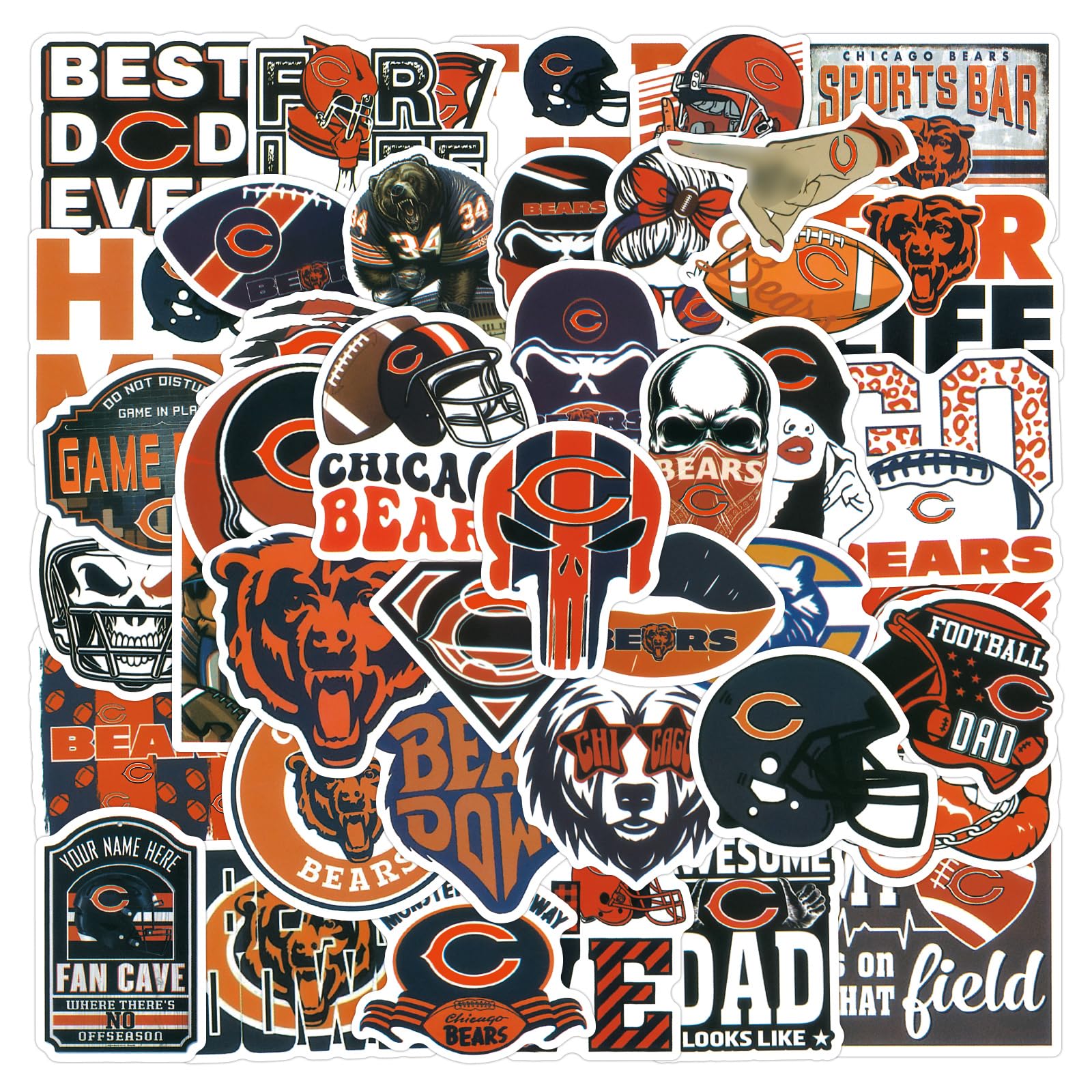 Photo 1 of 104 Pcs Chicago Football Stickers Pack Bear, Illinois Rugby Sports Waterproof Vinyl Self-Adhesive Decals for Kids Car Outdoor Phone Bottle Helmet Skateboard and More