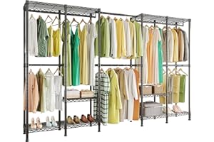 Higeego H5 Pro Heavy Duty Garment Rack, Freestanding Clothes Rack, Wardrobe Closet for Hanging Clothes, Portable Closet Organizer with Expandable Hanger Rods, (97.7-115.4")L x 15.7"W x 75.4"H, Black
