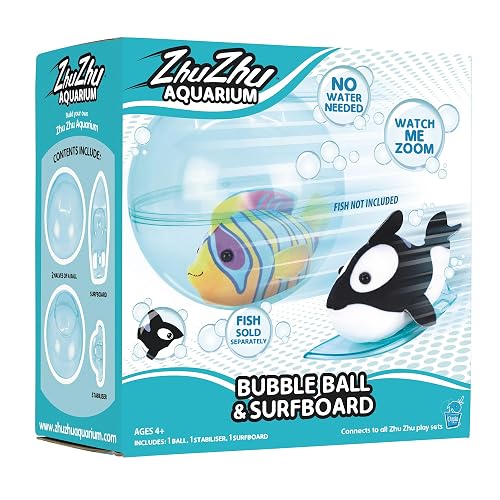 John Adams Zhu Zhu Pets | Zhu Zhu Aquarium Bubble Ball & Surfboard Playset | Electronic Pets | Ages 4+, Blue, 11546