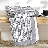 Amélie Home Striped Knit Throw Blanket for Couch, Dual-Sided Soft Chenille Decorative Blankets for Sofa & Chair, 50"x60", Gray & White