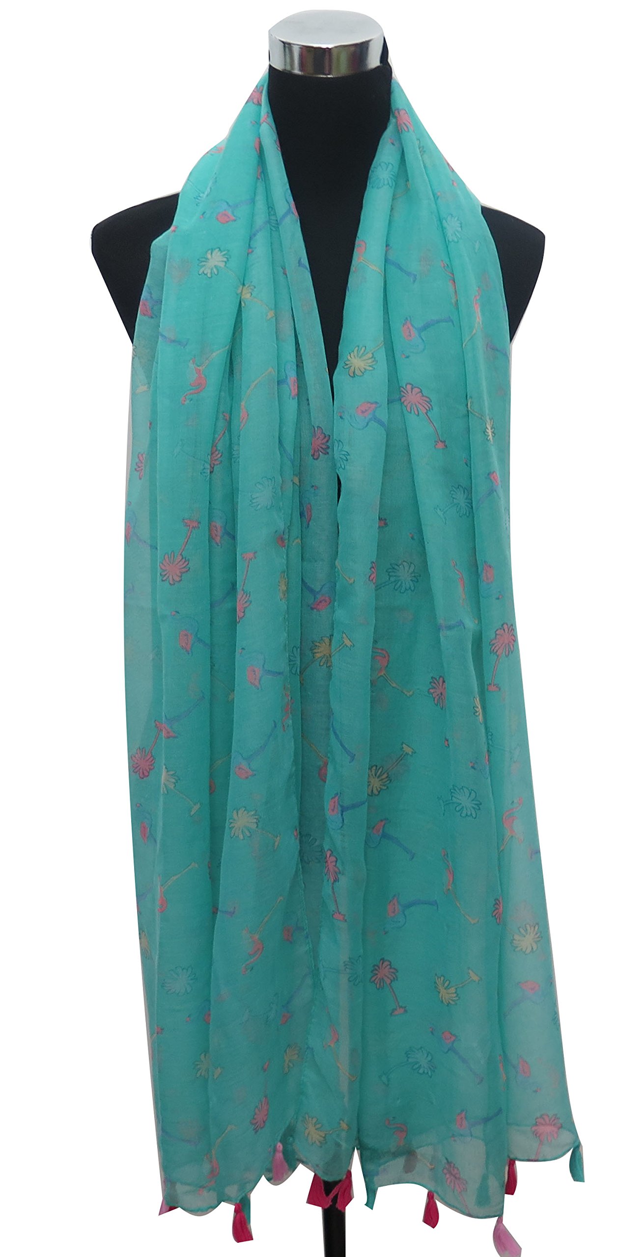 Lina & Lily Geborduurde Bloemen Tassel Sjaal Lichtgewicht, limoengroen, 180cm x 90cm
